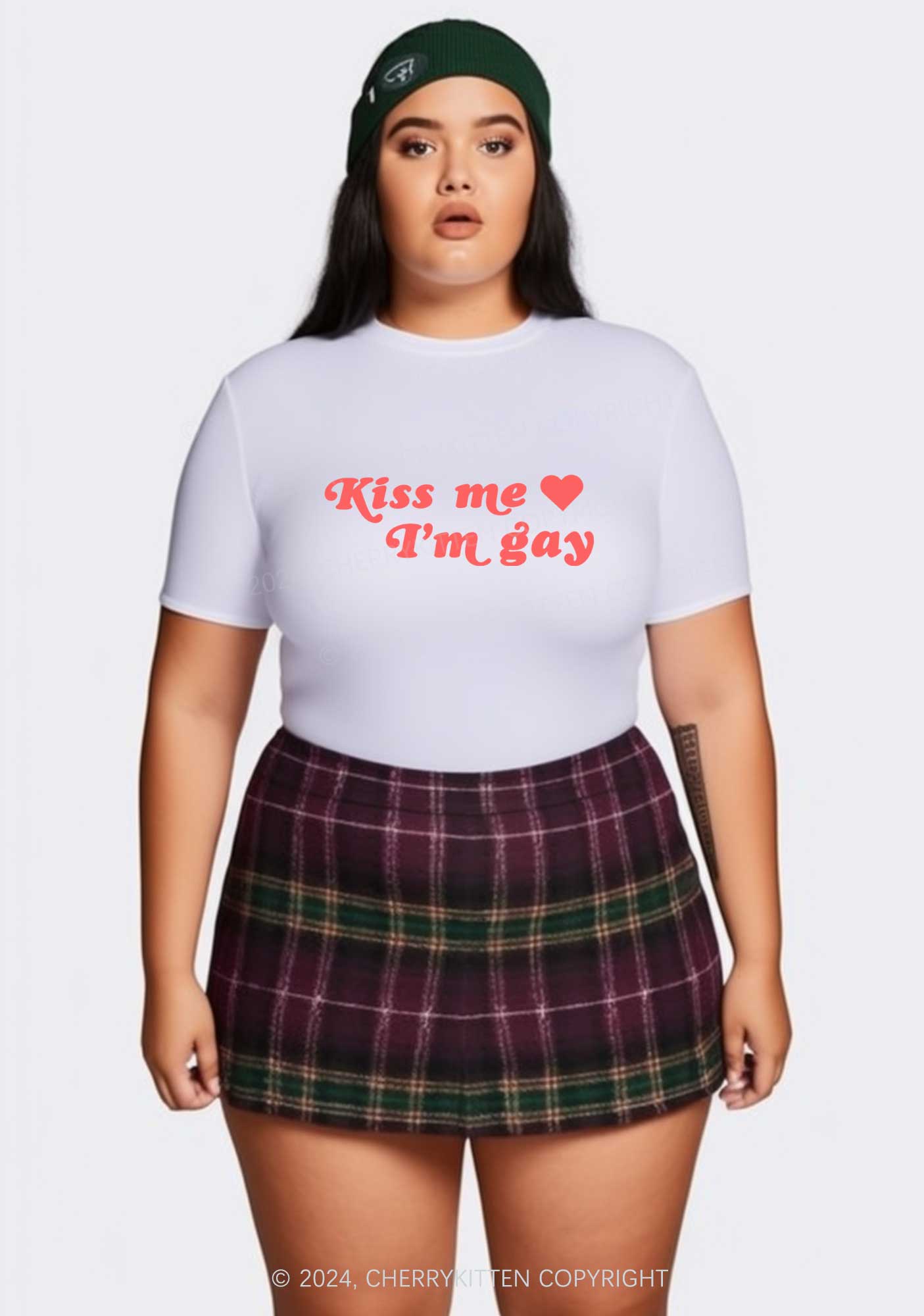 Curvy Kiss Me I’m Gay Y2K Baby Tee Cherrykitten