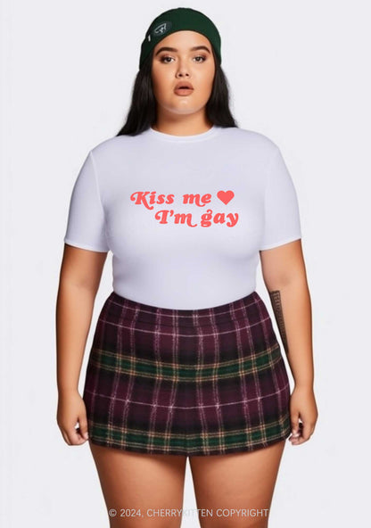 Curvy Kiss Me I’m Gay Y2K Baby Tee Cherrykitten