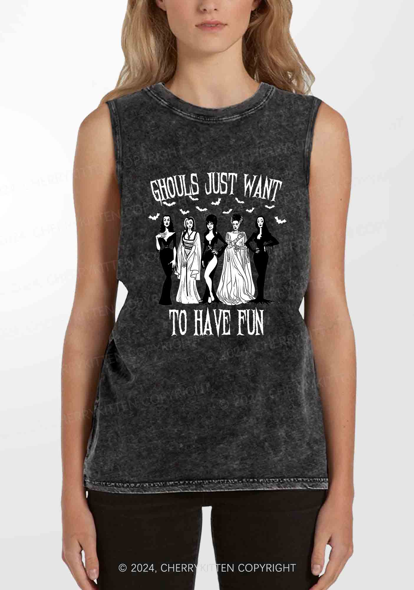 Halloween Ghouls Have Fun Y2K Washed Tank Cherrykitten