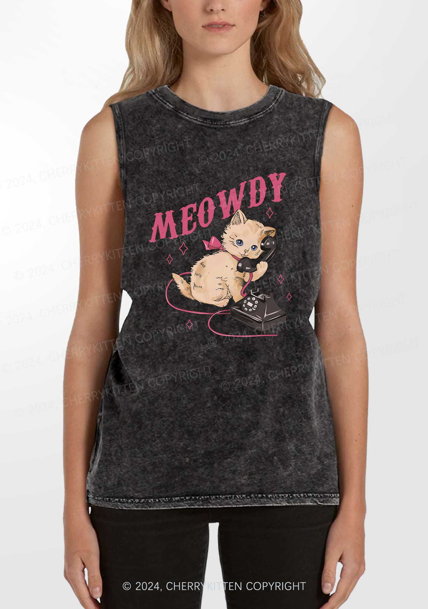 Meowdy Kitten Y2K Washed Tank Cherrykitten