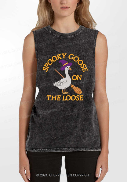 Halloween Spooky Goose Y2K Washed Tank Cherrykitten