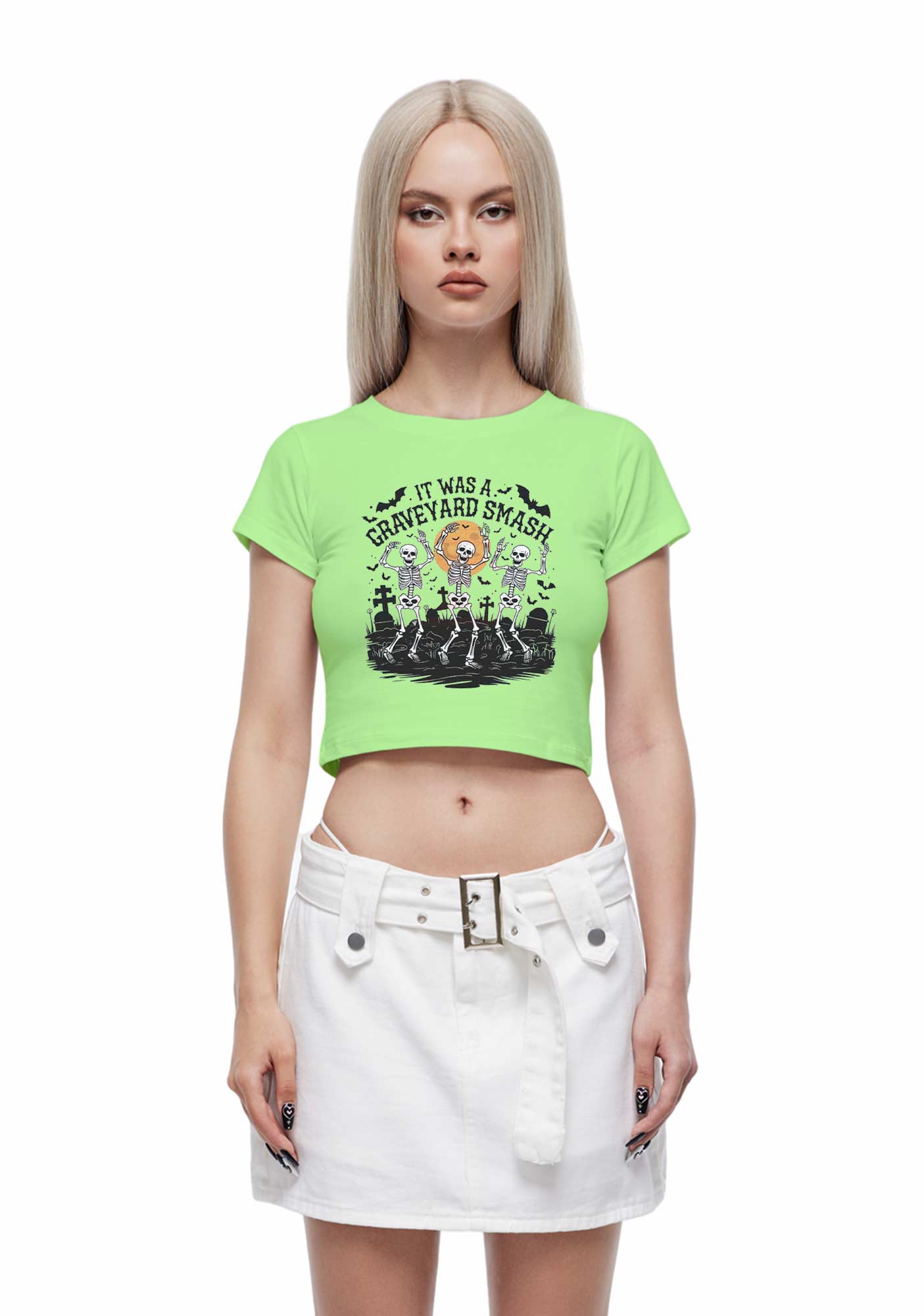 Halloween Graveyard Smash Y2K Baby Tee Cherrykitten