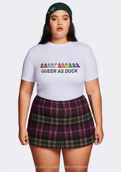 Curvy Queer As Duck Y2K Baby Tee Cherrykitten