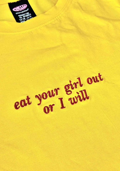 Embroidered Eat Your Girl Out Y2K Baby Tee Cherrykitten