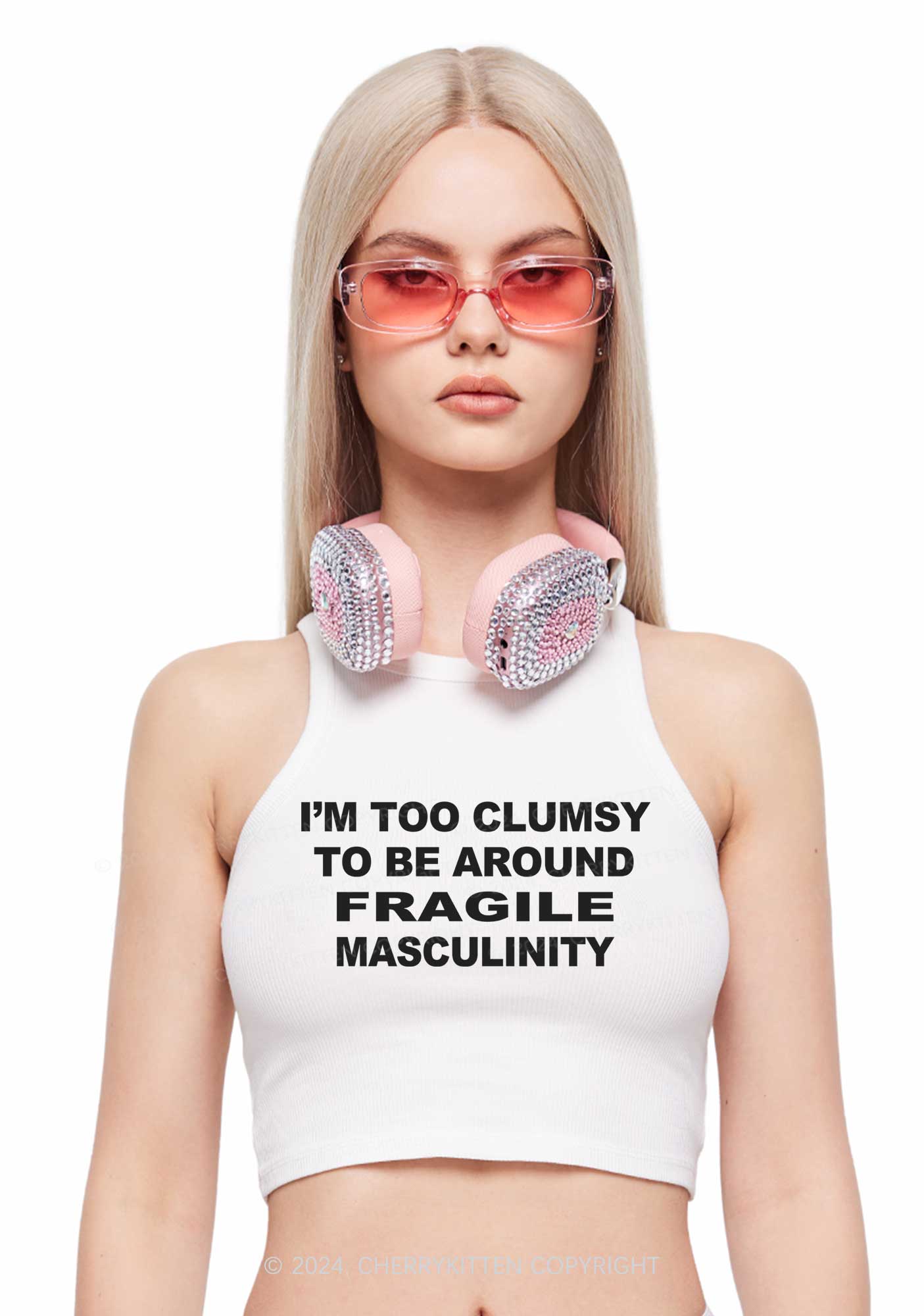 I'm Too Clumsy Y2K Crop Tank Top Cherrykitten