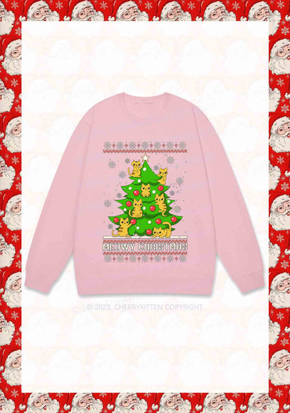 Snowflake Meowy Christmas Tree Y2K Sweatshirt Cherrykitten