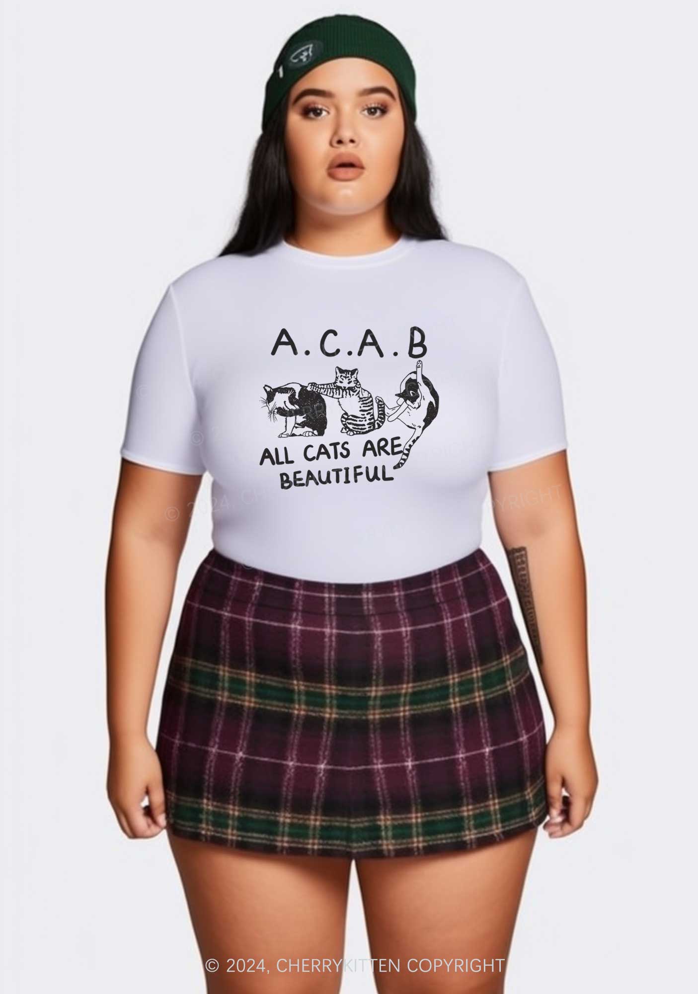 Curvy ACAB Cats Y2K Baby Tee Cherrykitten