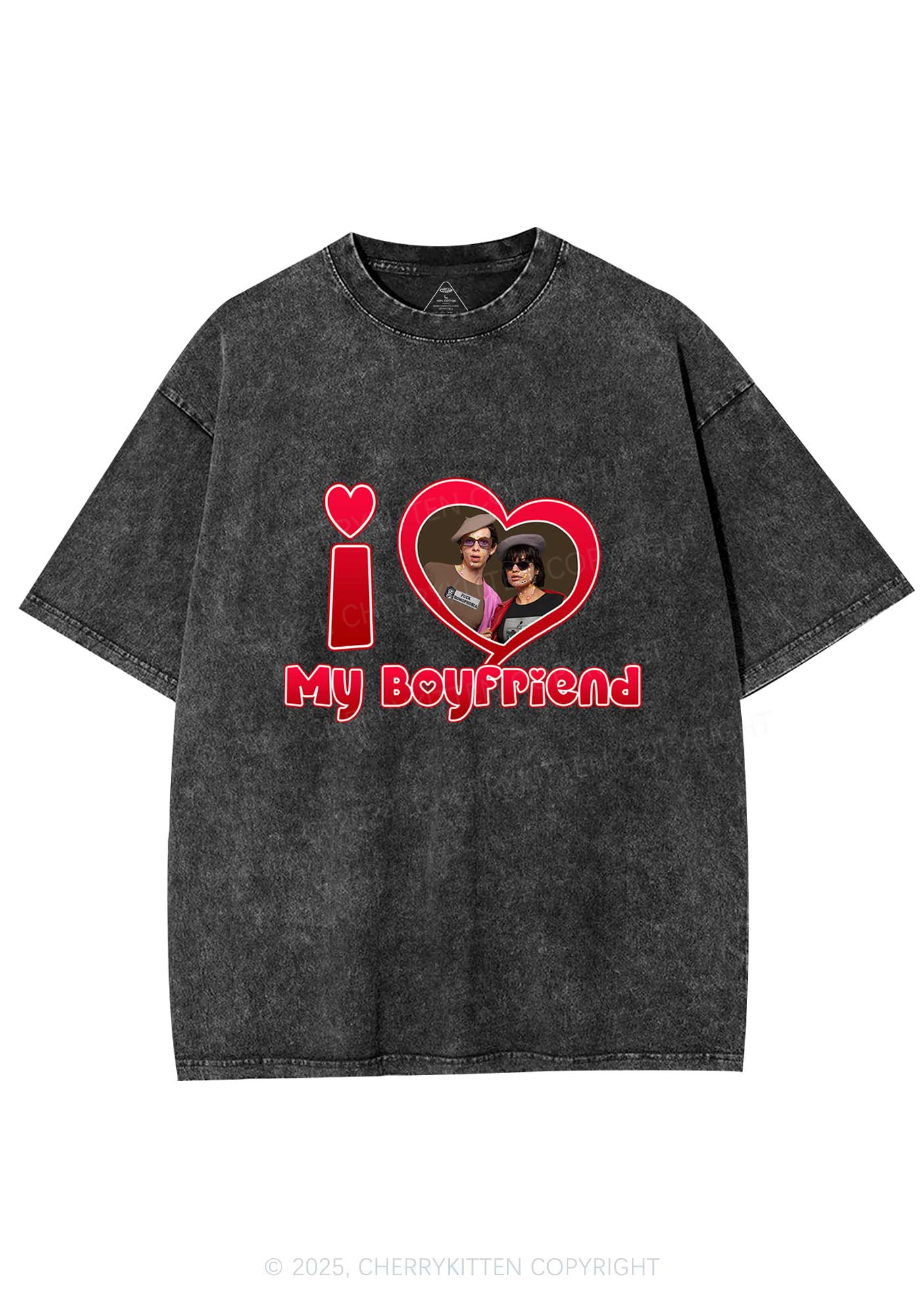 Custom Photo Red Heart Y2K Valentine's Day Washed Tee Cherrykitten