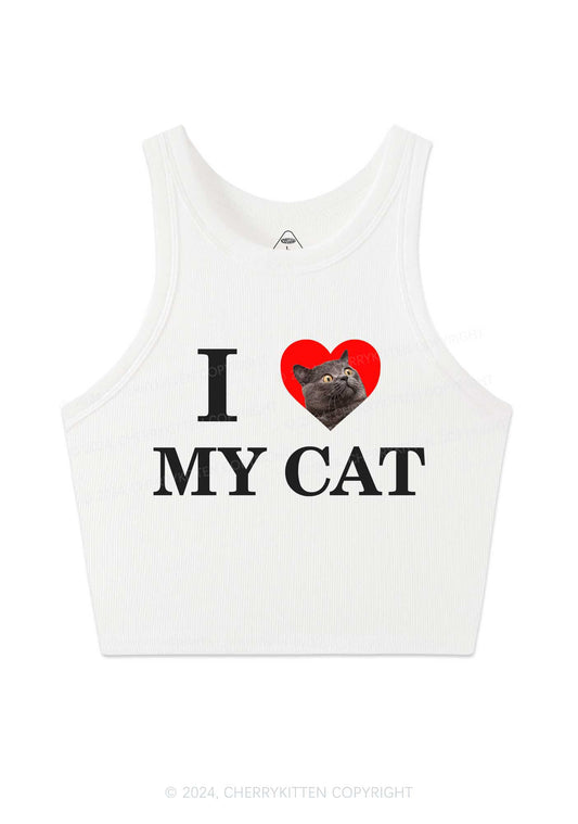 I Love My Cat Custom Photo Y2K Crop Tank Top Cherrykitten