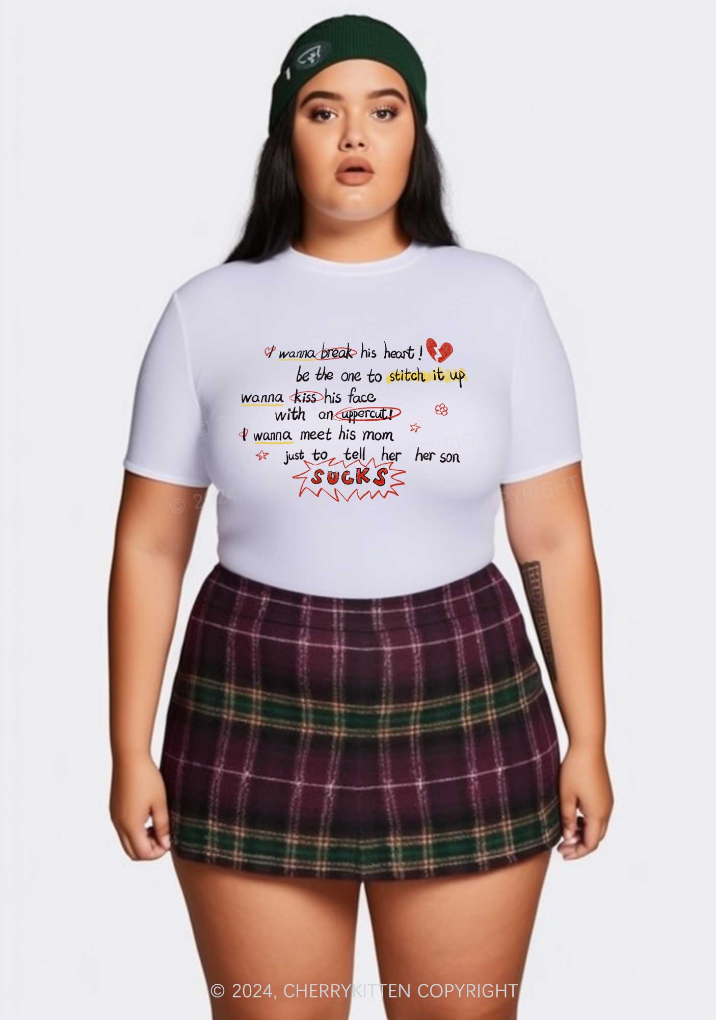 Curvy Break His Heart Y2K Baby Tee Cherrykitten