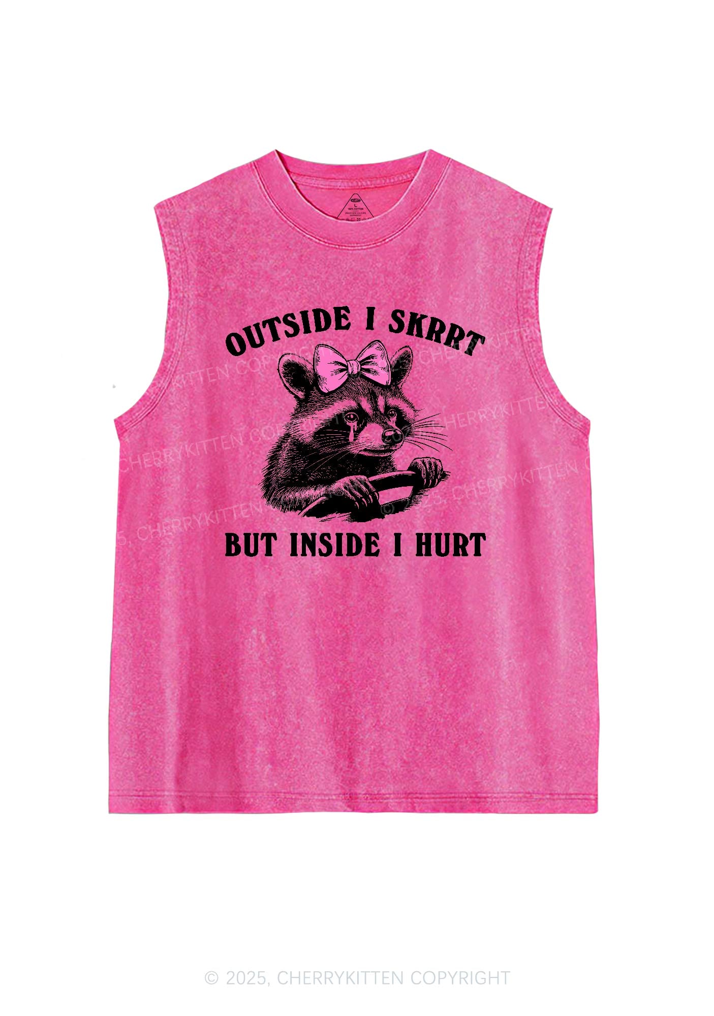 Outside I Skrrt Raccoon Y2K Washed Tank Cherrykitten