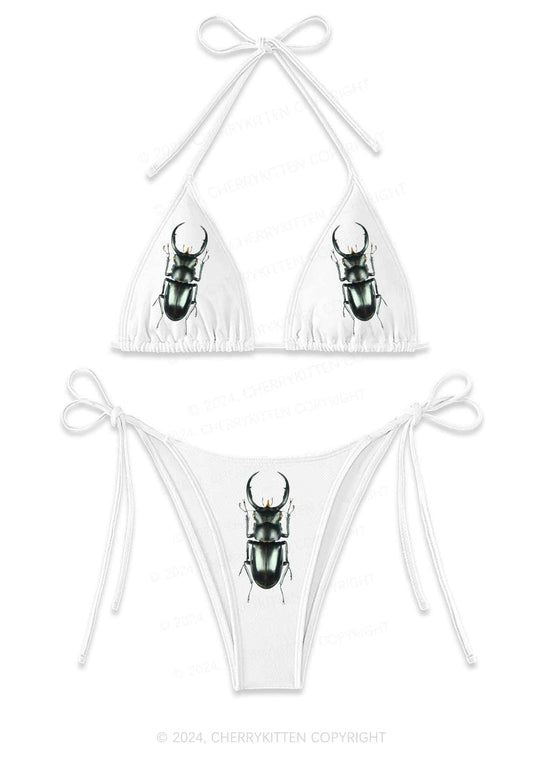 Black Insect Y2K Halter Triangle Bikini Set Cherrykitten