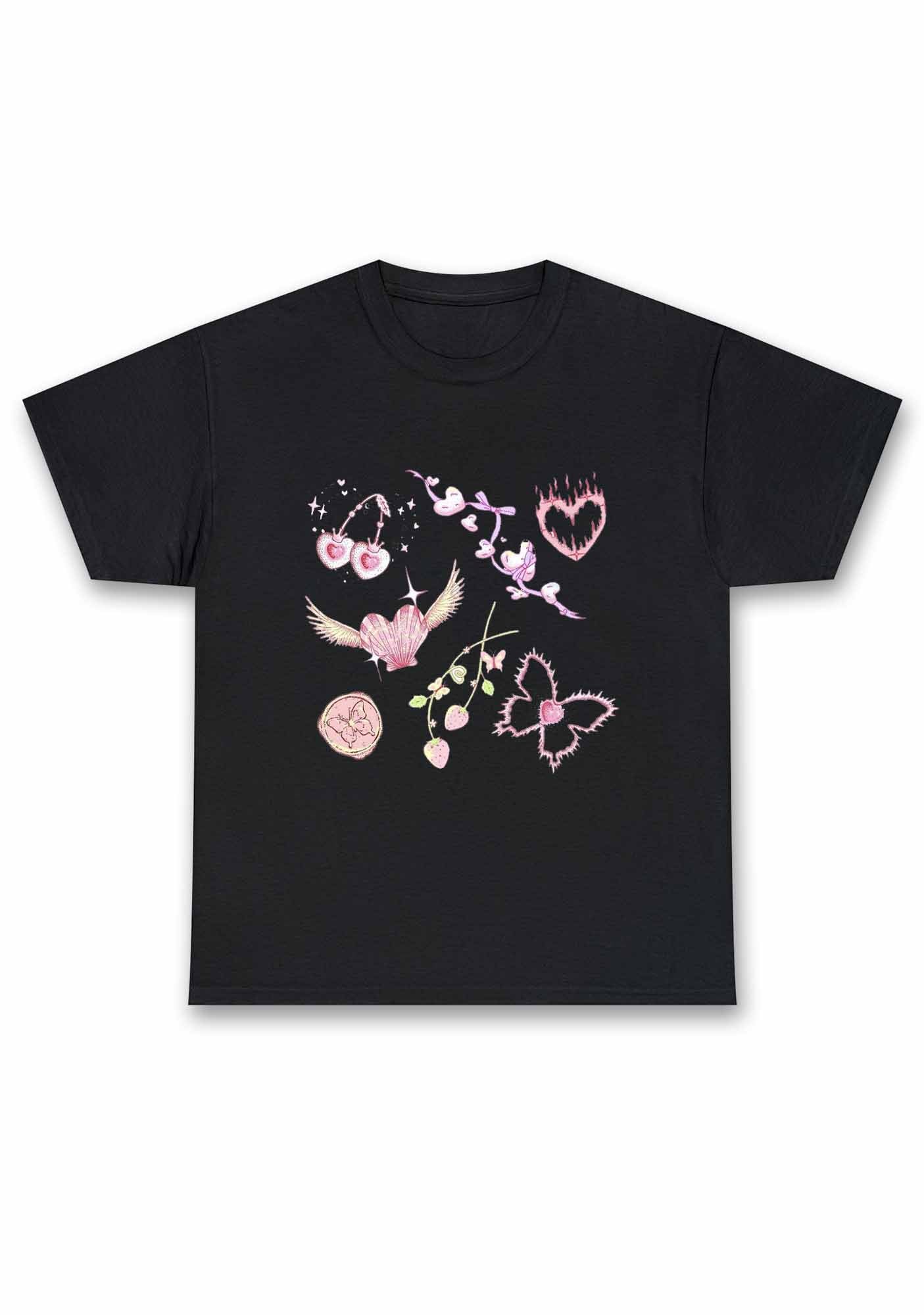 Pink Heart Butterfly Cherry Strawberry Chunky Shirt