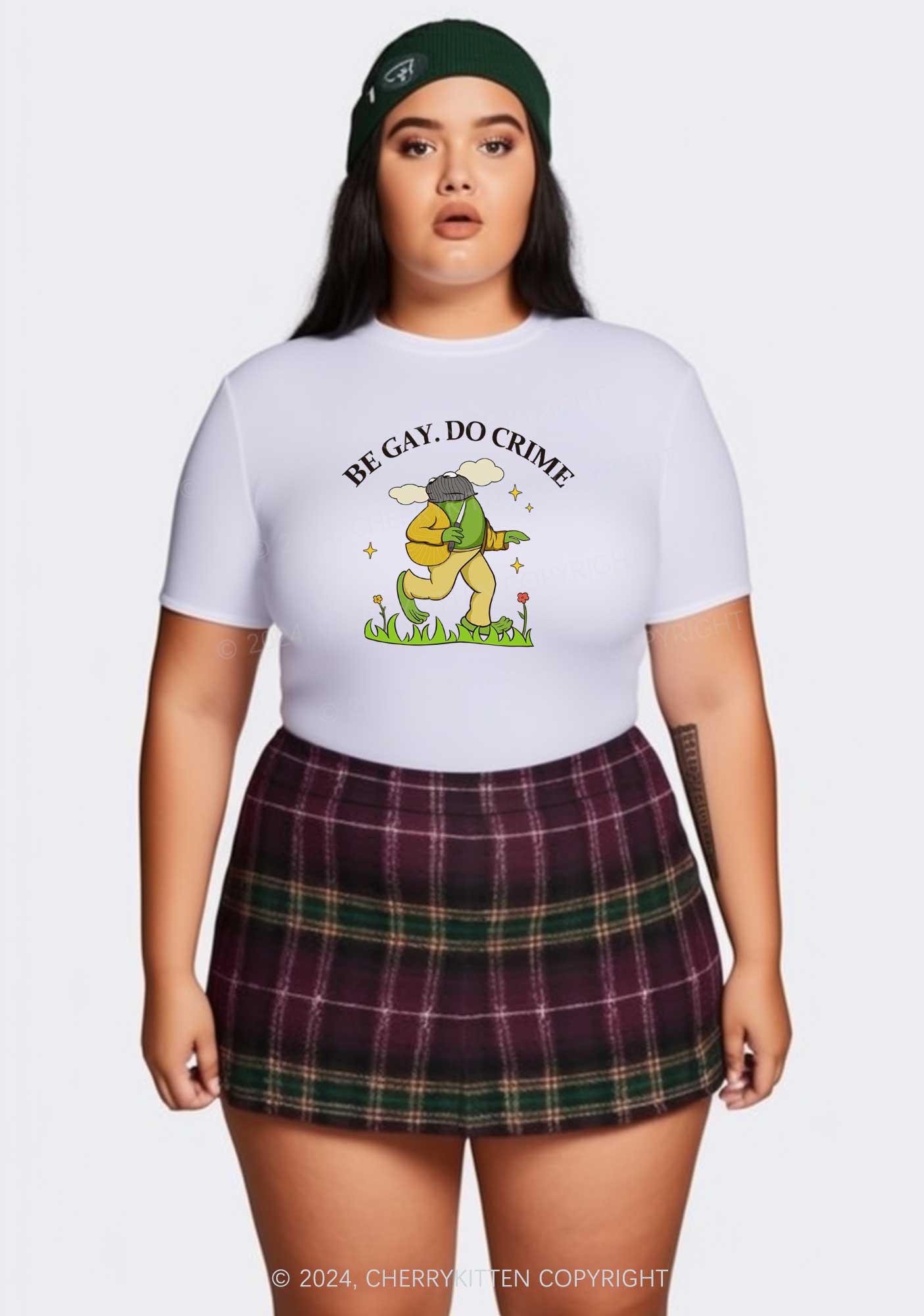 Curvy Be Gay Do Crime Frog Y2K Baby Tee Cherrykitten