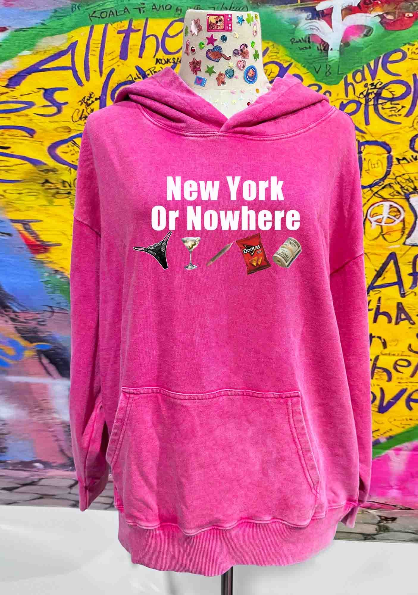 New York Or Nowhere Y2K Washed Hoodie Cherrykitten