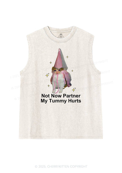 Tummy Hurts Cat Y2K Washed Tank Cherrykitten