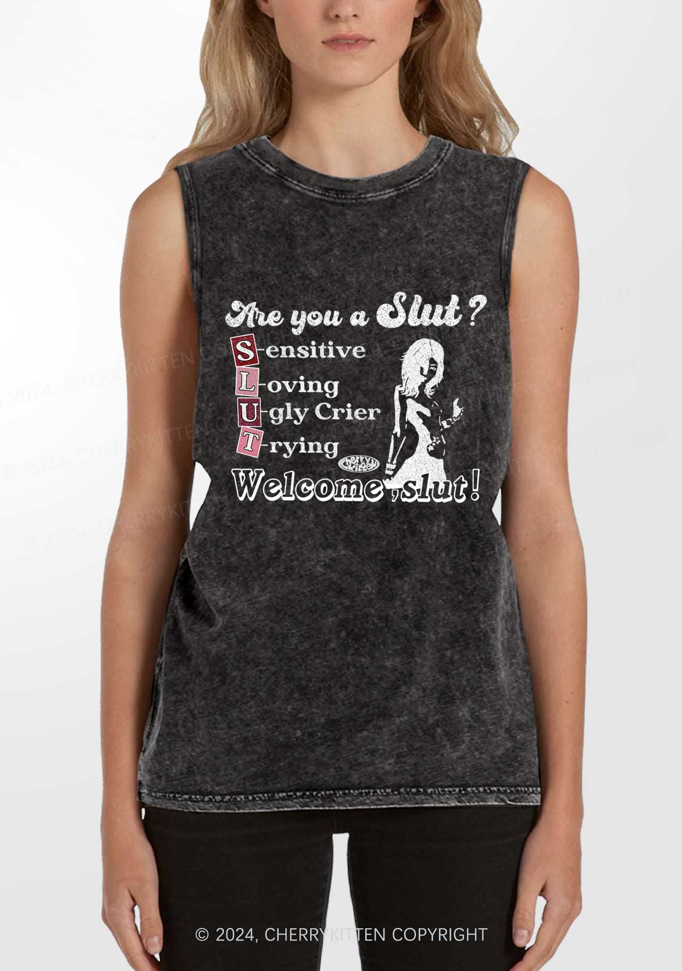 Welcome Slxt Y2K Washed Tank Cherrykitten