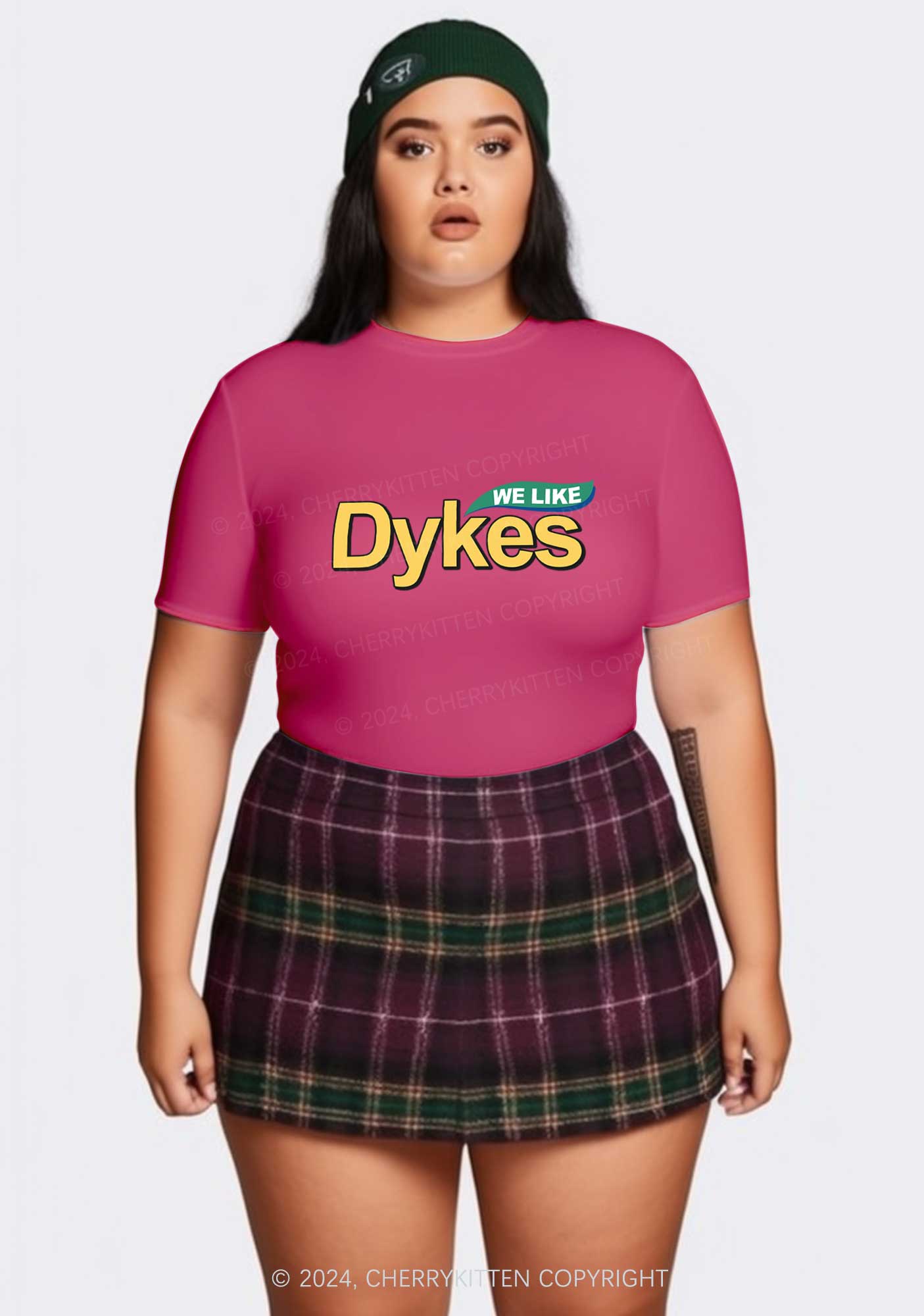 Curvy We Like Dykes Y2K Baby Tee Cherrykitten