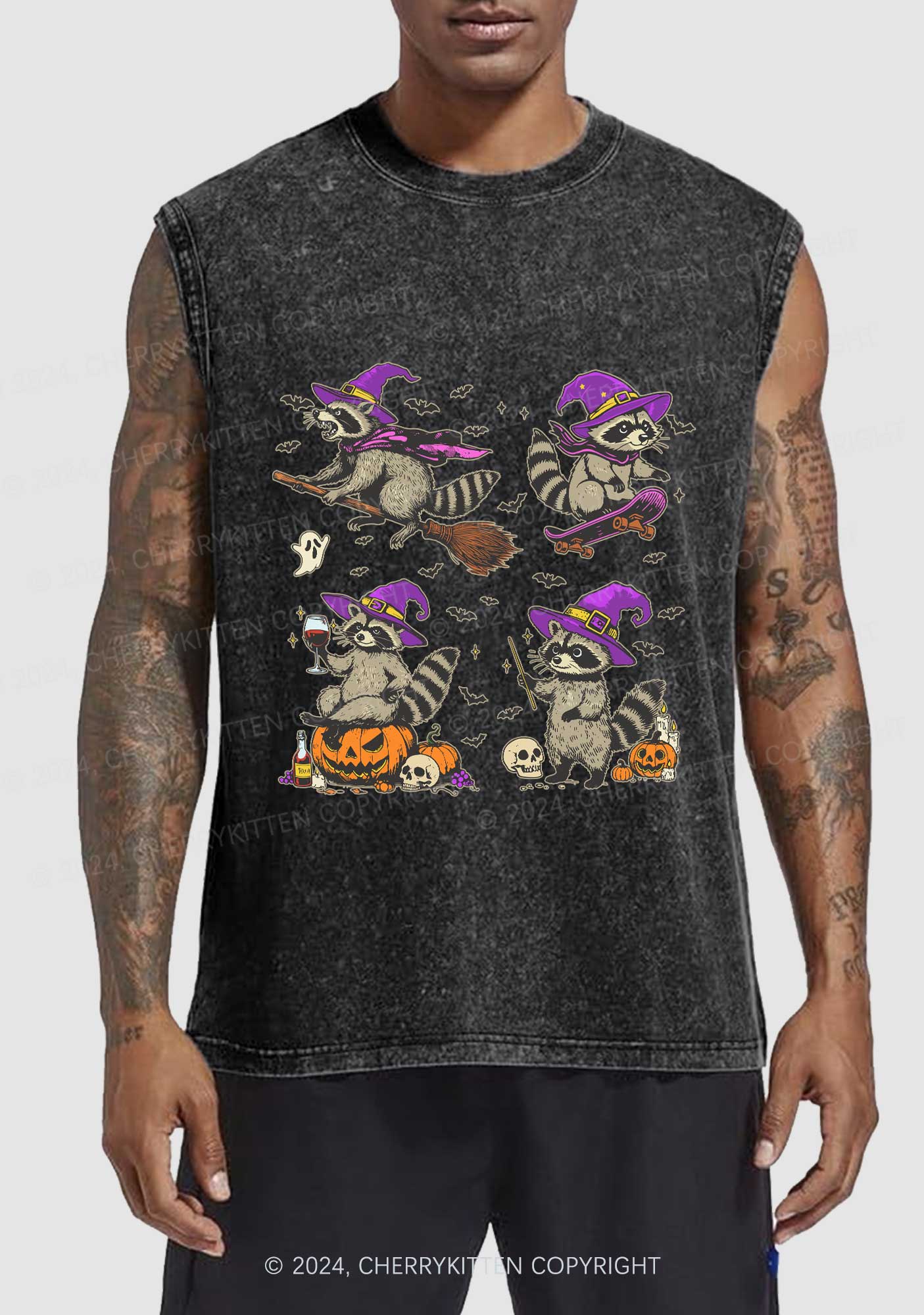 Halloween Raccoon Witch Y2K Washed Tank Cherrykitten