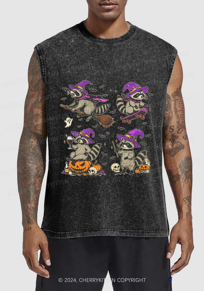 Halloween Raccoon Witch Y2K Washed Tank Cherrykitten