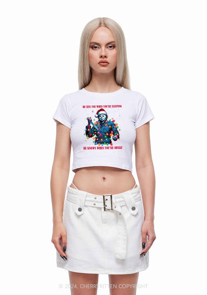 Christmas He Sees You Y2K Baby Tee Cherrykitten