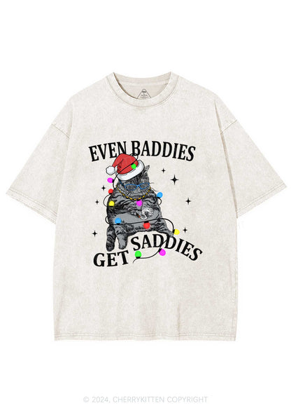 Christmas Baddie Cat Y2K Washed Tee Cherrykitten