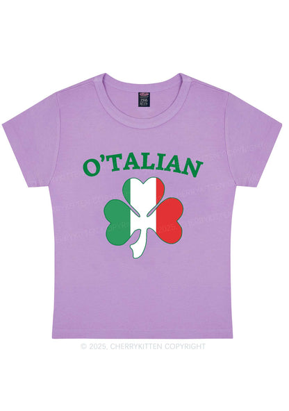 OTalian Shamrock St Patricks Y2K Baby Tee Cherrykitten