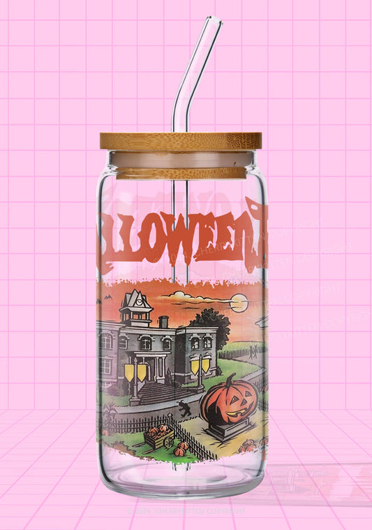 Halloween Town Y2K Printed Glass Cup Cherrykitten