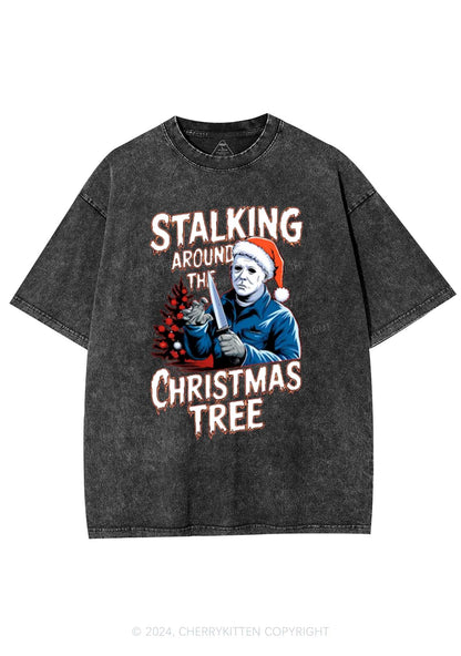 Stalking Around Christmas Tree Y2K Washed Tee Cherrykitten