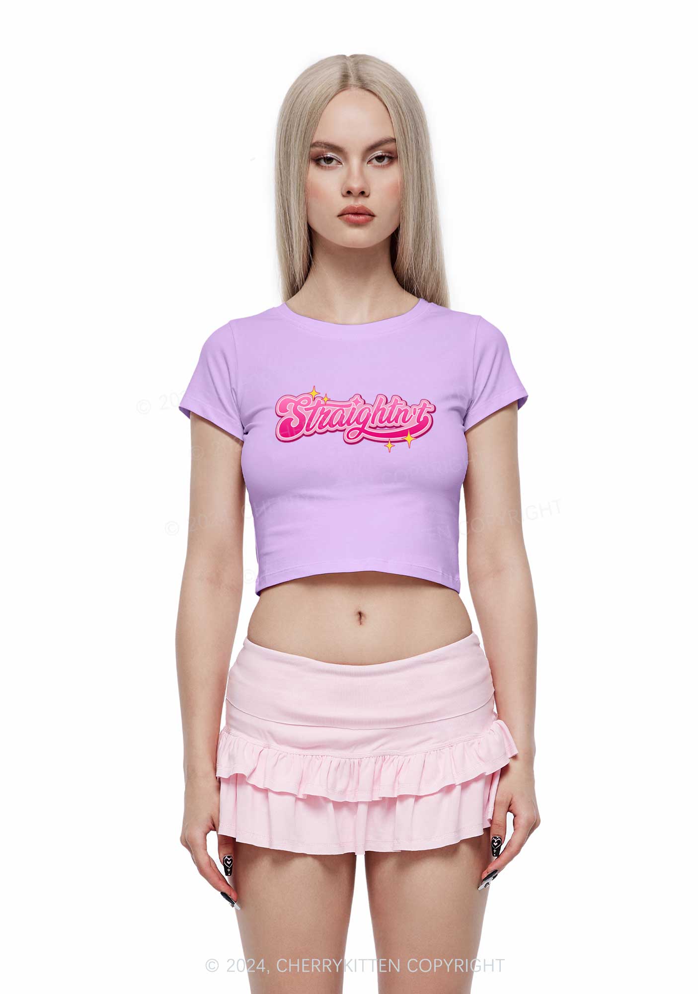 Straightn't Y2K Baby Tee Cherrykitten