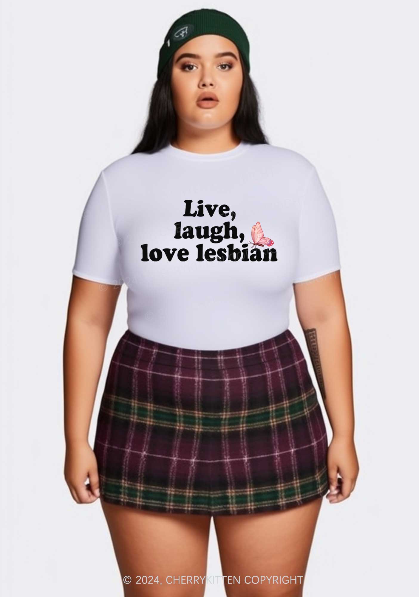 Curvy Live Laugh Love Lesbian Y2K Baby Tee Cherrykitten