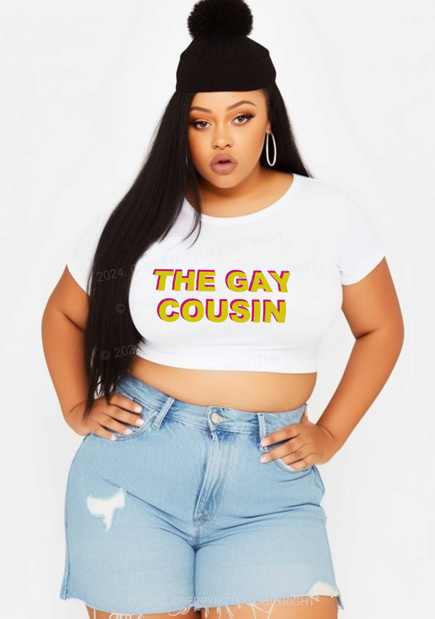 Curvy The Gay Cousin Y2K Baby Tee Cherrykitten