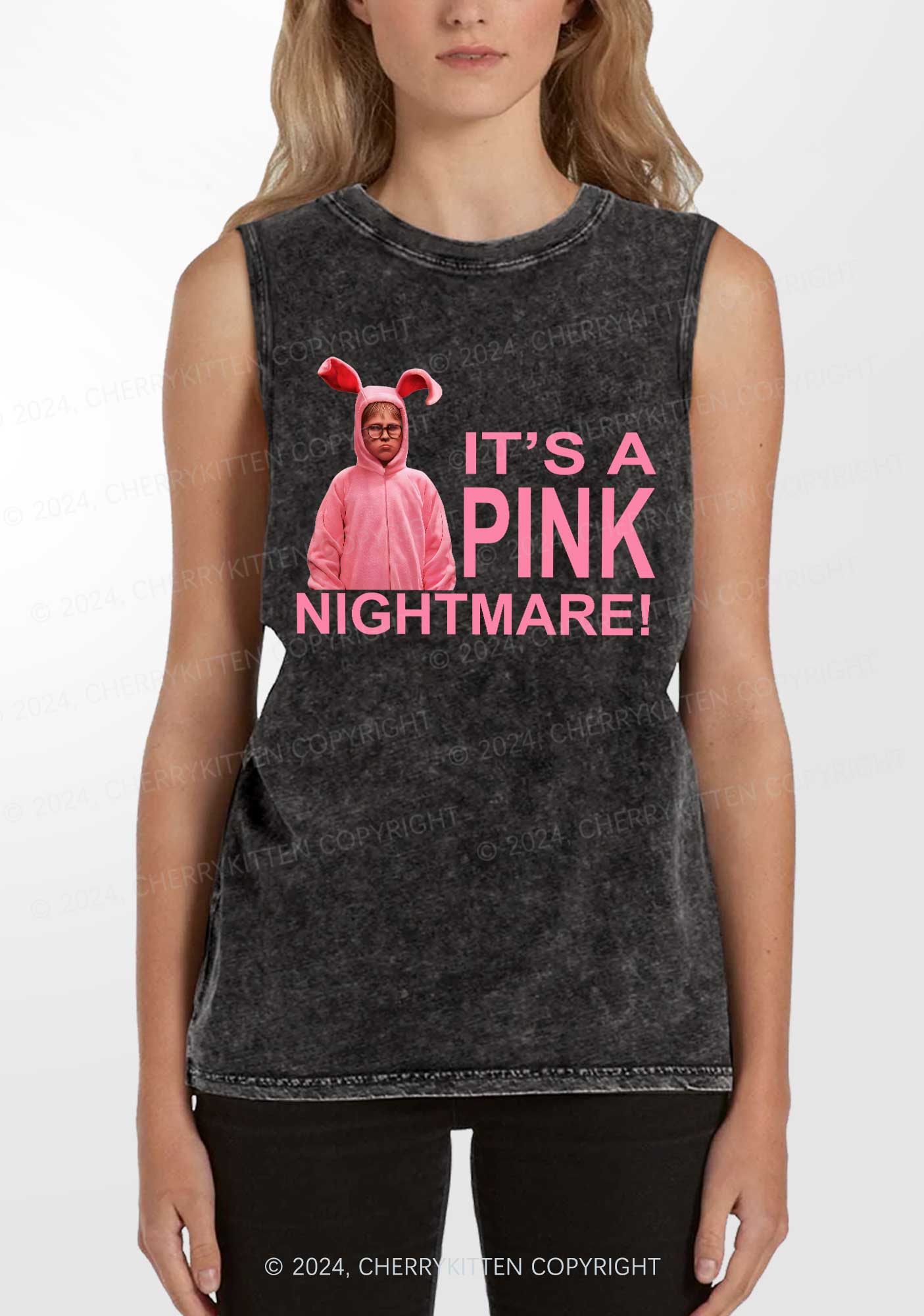 Christmas Pink Nightmare Y2K Washed Tank Cherrykitten