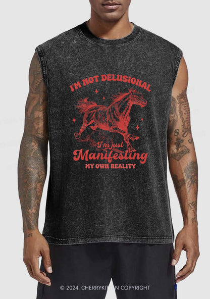 Not Delusional Just Manifesting Y2K Washed Tank Cherrykitten