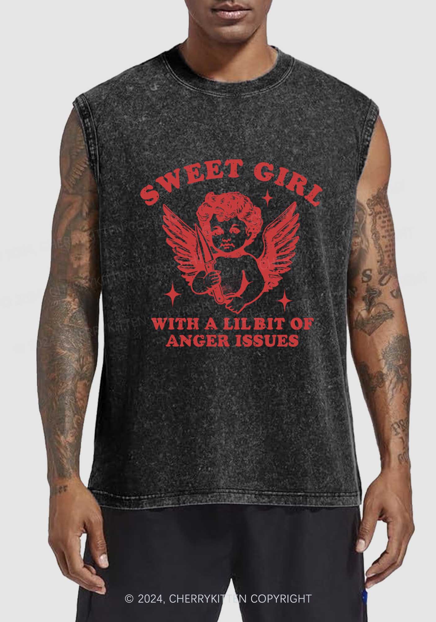 Sweet Girl With Anger Issues Y2K Washed Tank Cherrykitten