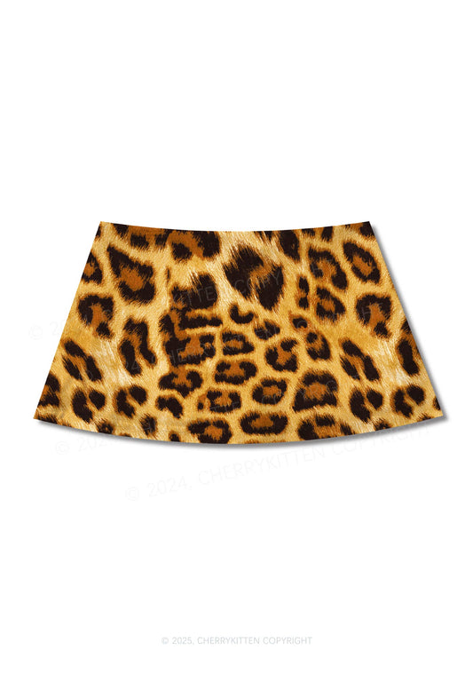 Brown Leopard Y2K Print Mini Skirt Cherrykitten