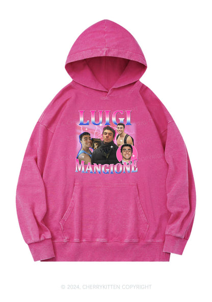 Bluepink Luigi Portrait Y2K Washed Hoodie Cherrykitten