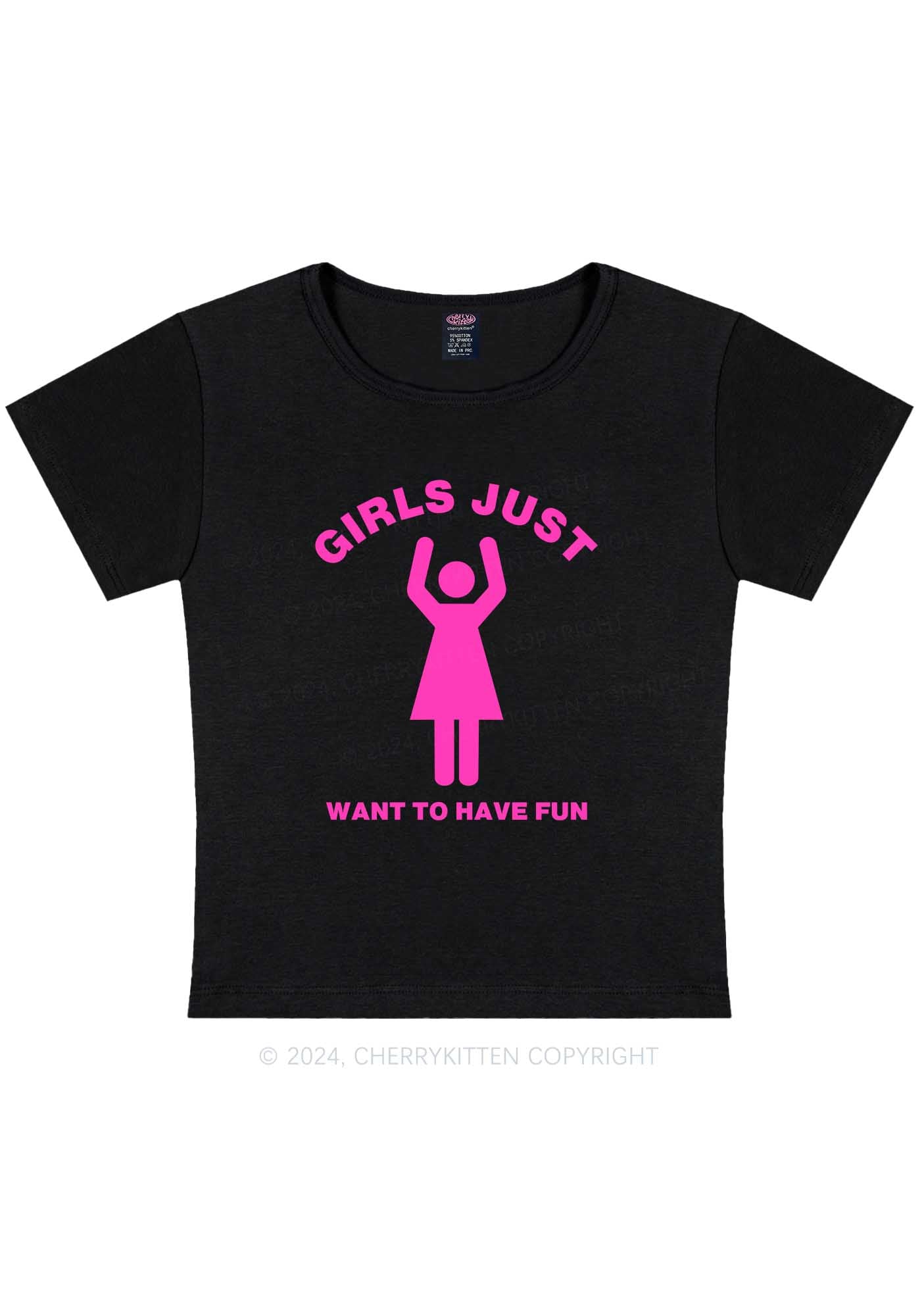 Girls Just Have Fun Y2K Baby Tee Cherrykitten