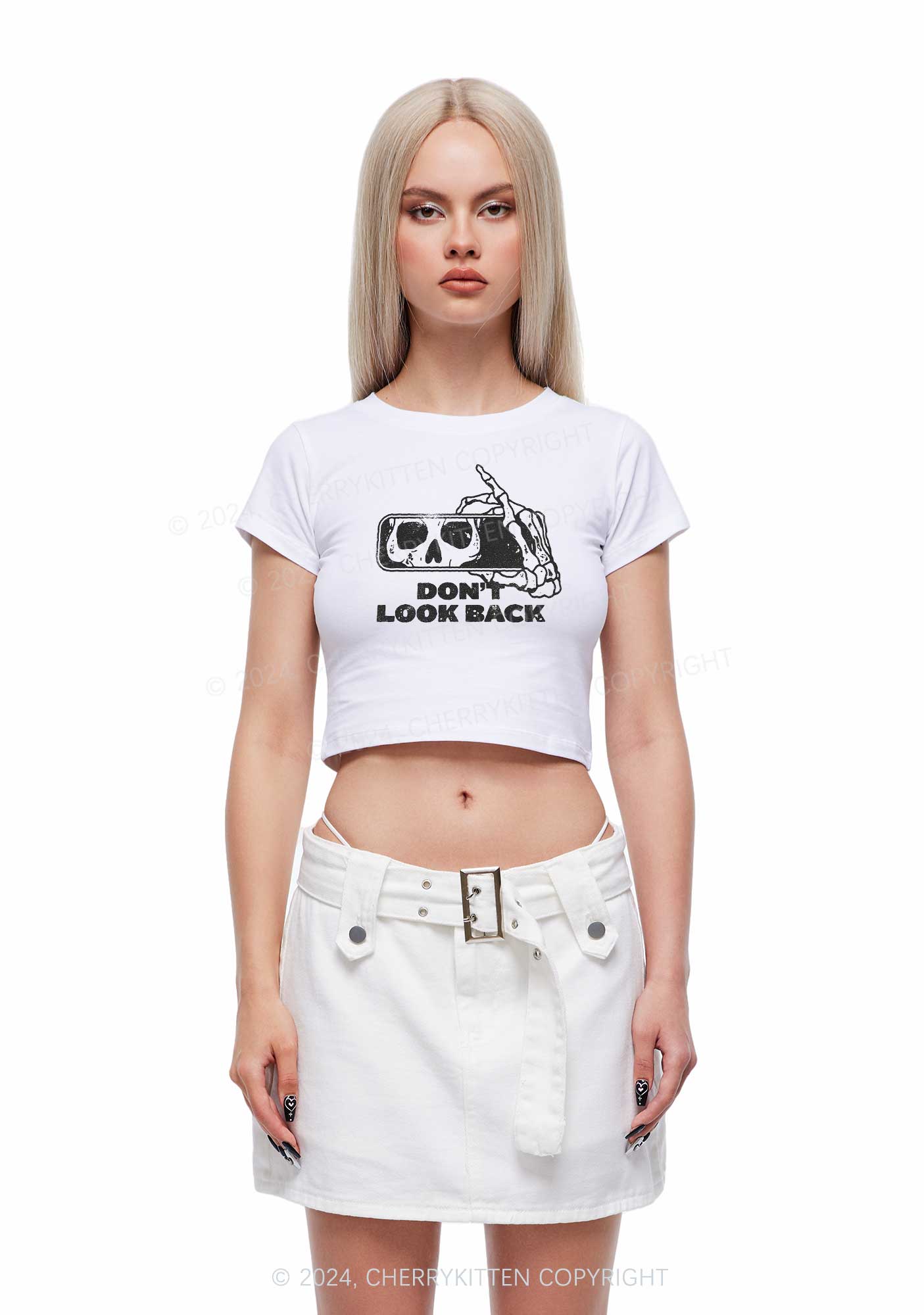 Halloween Don't Look Back Y2K Baby Tee Cherrykitten