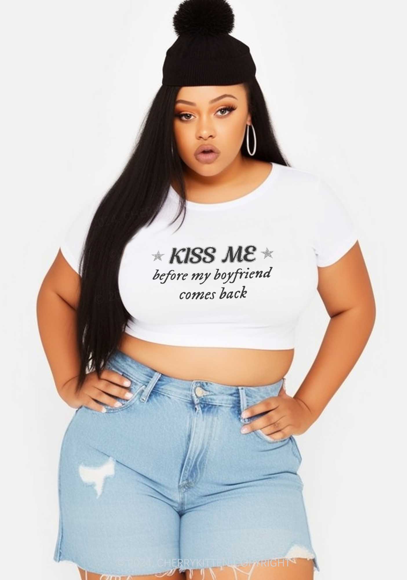 Curvy Kiss Me Y2K Baby Tee Cherrykitten