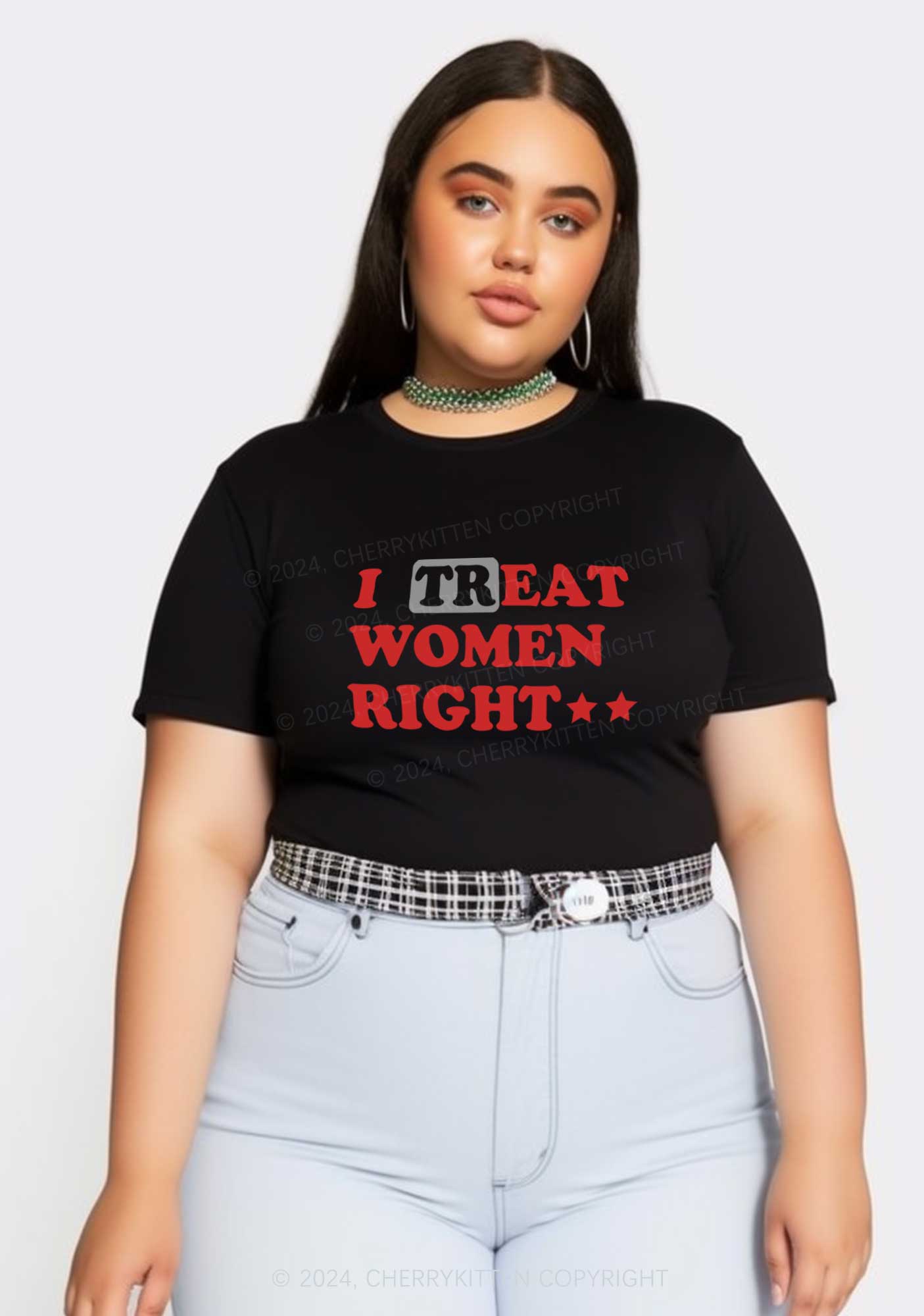 Curvy I Treat Women Right Y2K Baby Tee Cherrykitten