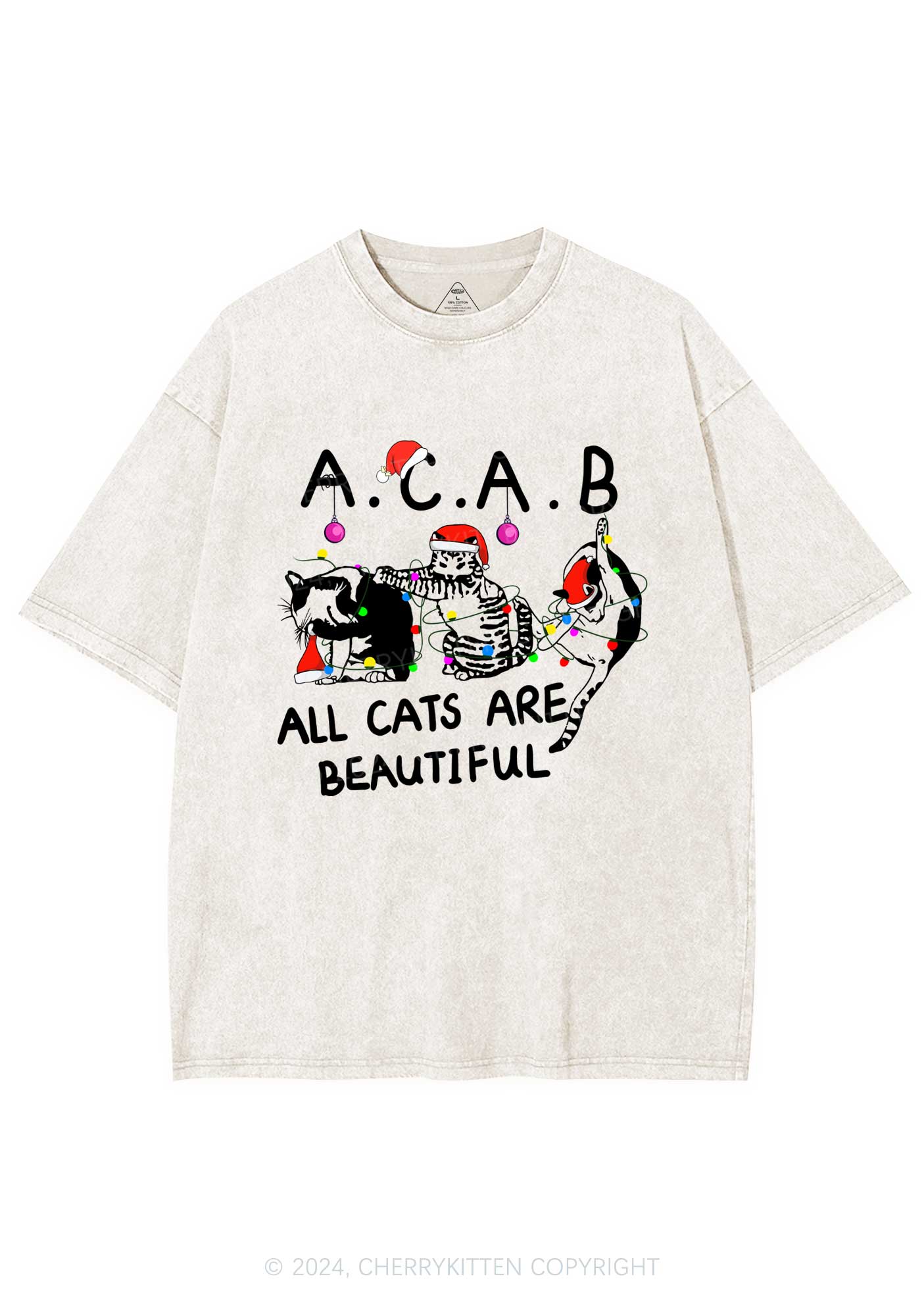 Christmas ACAB Cats Y2K Washed Tee Cherrykitten