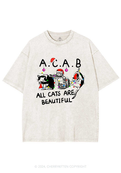 Christmas ACAB Cats Y2K Washed Tee Cherrykitten