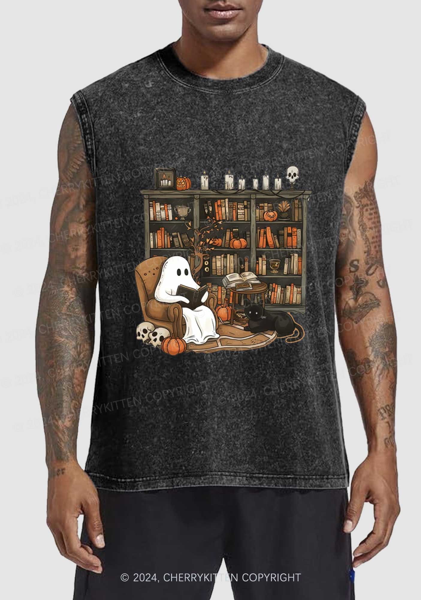 Halloween Ghost Reading Y2K Washed Tank Cherrykitten