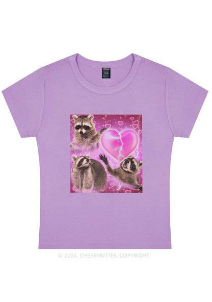 Pink Heart Raccoon Y2K Valentine's Day Baby Tee Cherrykitten