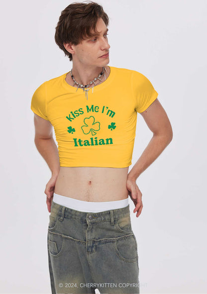 Kiss Me Im Italian St Patricks Y2K Baby Tee Cherrykitten