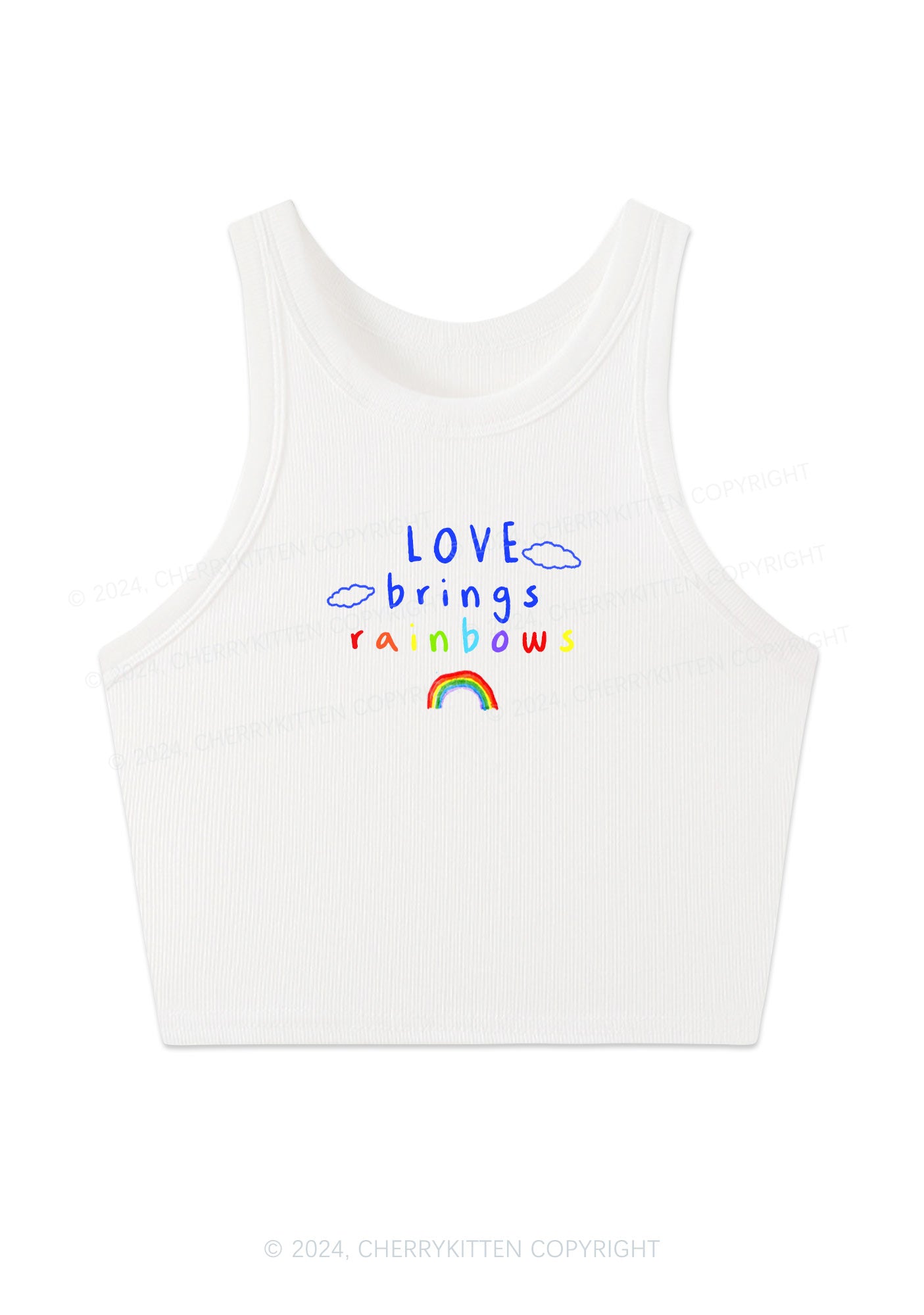 Love Brings Rainbows Y2K Crop Tank Top Cherrykitten