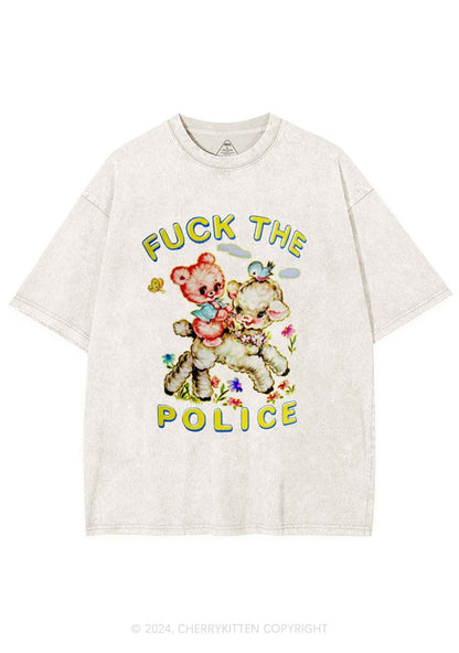 Baby Sheep Fxxk Police Y2K Washed Tee Cherrykitten