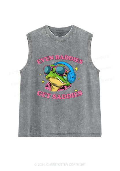 Baddies Frog Get Saddies Y2K Washed Tank Cherrykitten