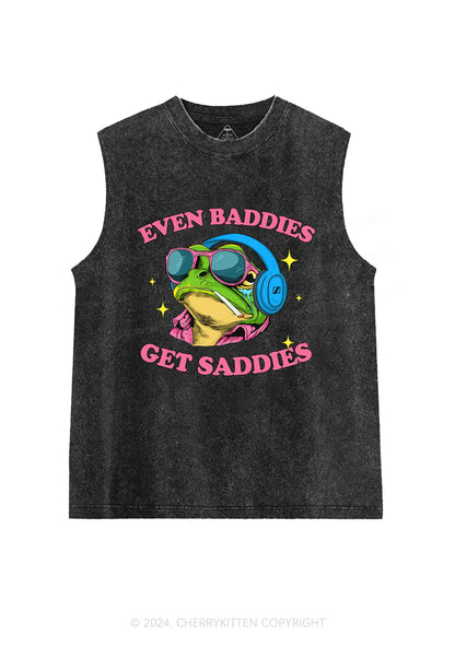 Baddies Frog Get Saddies Y2K Washed Tank Cherrykitten